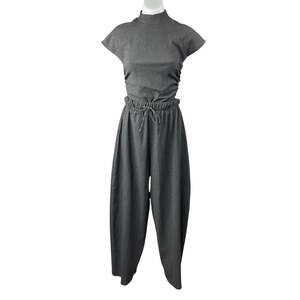 Zara Women's Gray Mock Neck Short Sleeve Top & Wide Tapered Pants Matching Set S